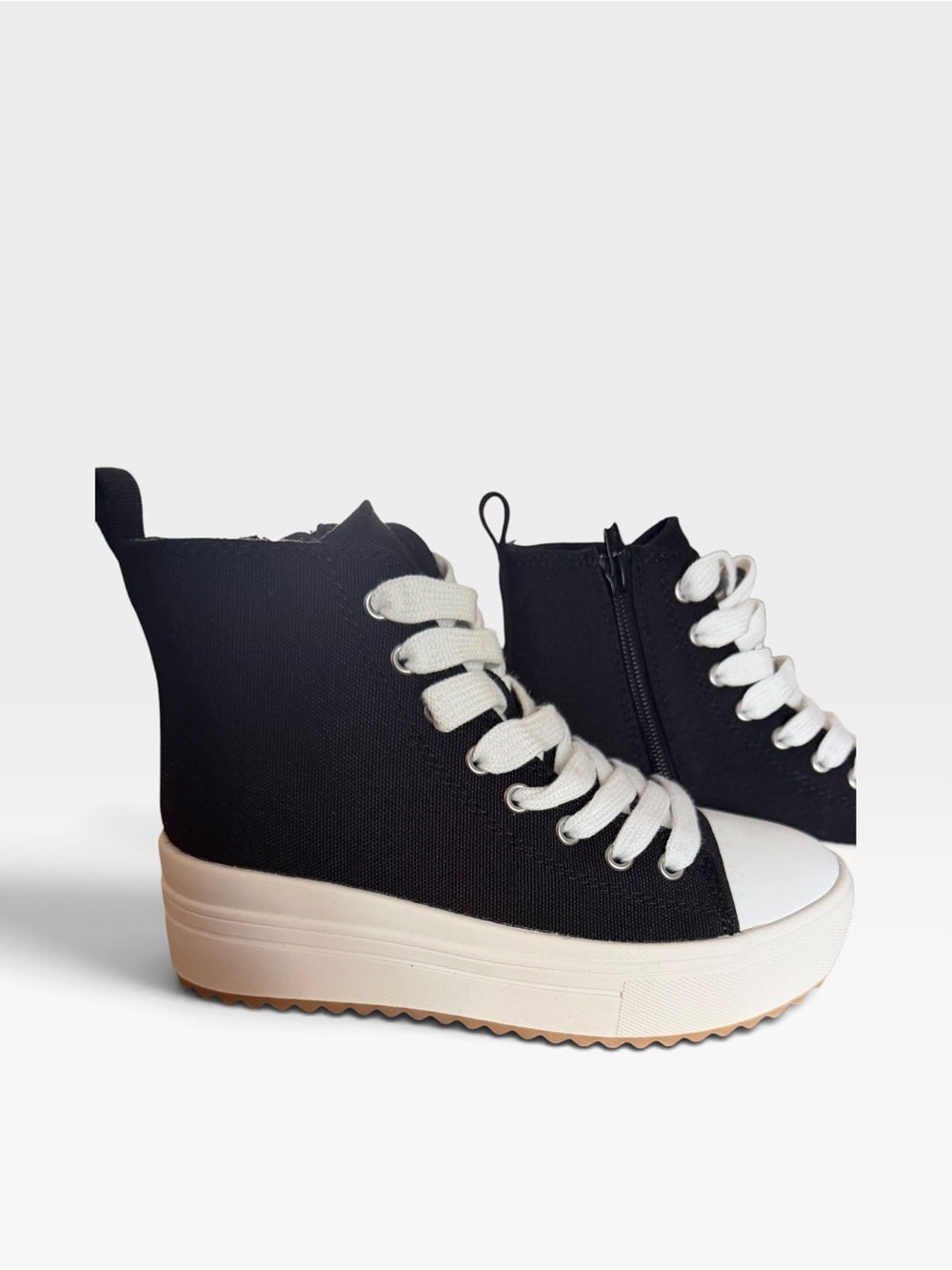 Black Platform Canvas High-Top Sneakers with White Laces- art class blakely
